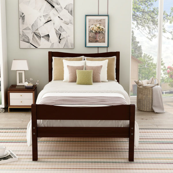 HomeRoots Espresso Wood Twin Bed Frame – Modern, Durable Platform Design for Stylish Sleep Spaces & Comfort 606803
