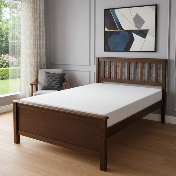HomeRoots Walnut Wood Twin Bed Frame - Elegant Platform Design with Sturdy Slats for Timeless Bedroom Comfort 606804