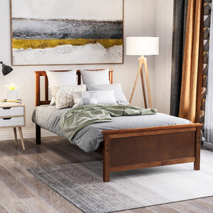 HomeRoots Walnut Wood Twin Bed Frame - Elegant Platform Design with Sturdy Slats for Timeless Bedroom Comfort 606804