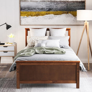 HomeRoots Walnut Wood Twin Bed Frame - Elegant Platform Design with Sturdy Slats for Timeless Bedroom Comfort 606804