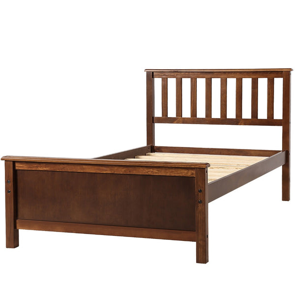 HomeRoots Walnut Wood Twin Bed Frame - Elegant Platform Design with Sturdy Slats for Timeless Bedroom Comfort 606804