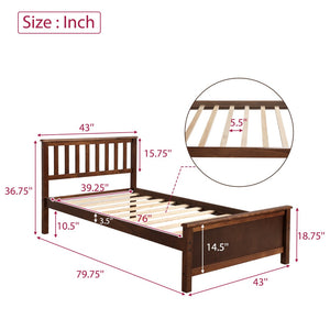 HomeRoots Walnut Wood Twin Bed Frame - Elegant Platform Design with Sturdy Slats for Timeless Bedroom Comfort 606804