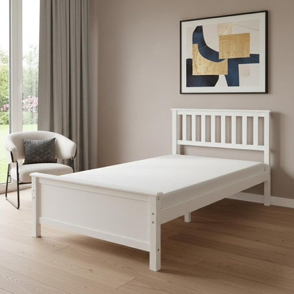 HomeRoots White Wood Twin Bed Frame - Elegant, Durable Design with Headboard & Footboard for Modern Bedrooms 606805