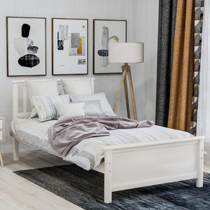 HomeRoots White Wood Twin Bed Frame - Elegant, Durable Design with Headboard & Footboard for Modern Bedrooms 606805