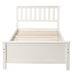 HomeRoots White Wood Twin Bed Frame - Elegant, Durable Design with Headboard & Footboard for Modern Bedrooms 606805