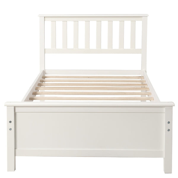 HomeRoots White Wood Twin Bed Frame - Elegant, Durable Design with Headboard & Footboard for Modern Bedrooms 606805