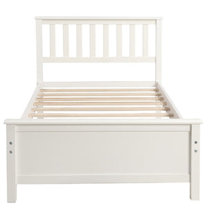 HomeRoots White Wood Twin Bed Frame - Elegant, Durable Design with Headboard & Footboard for Modern Bedrooms 606805