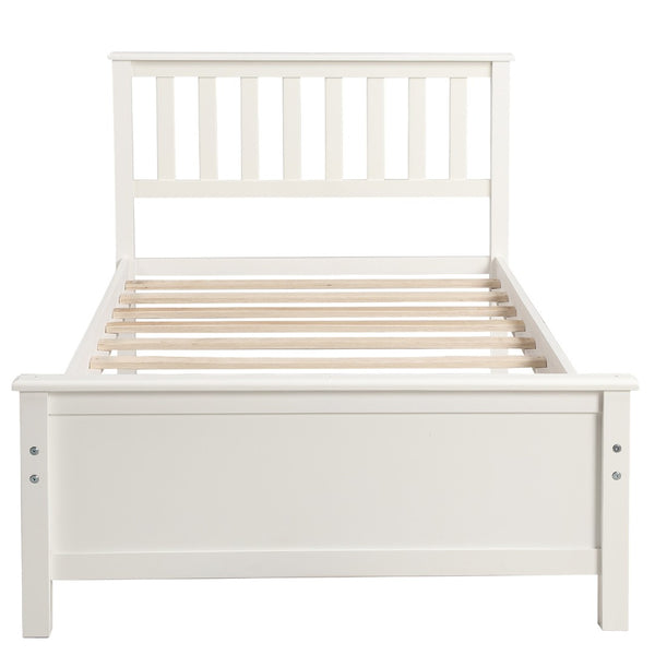 HomeRoots White Wood Twin Bed Frame - Elegant, Durable Design with Headboard & Footboard for Modern Bedrooms 606805