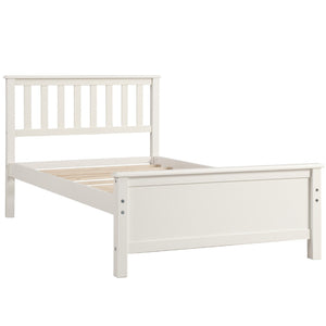 HomeRoots White Wood Twin Bed Frame - Elegant, Durable Design with Headboard & Footboard for Modern Bedrooms 606805