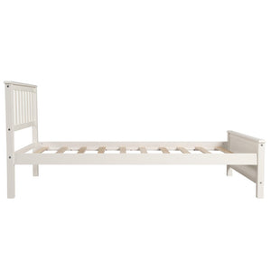 HomeRoots White Wood Twin Bed Frame - Elegant, Durable Design with Headboard & Footboard for Modern Bedrooms 606805