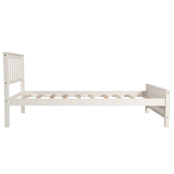 HomeRoots White Wood Twin Bed Frame - Elegant, Durable Design with Headboard & Footboard for Modern Bedrooms 606805