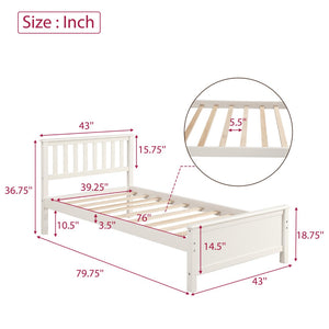 HomeRoots White Wood Twin Bed Frame - Elegant, Durable Design with Headboard & Footboard for Modern Bedrooms 606805