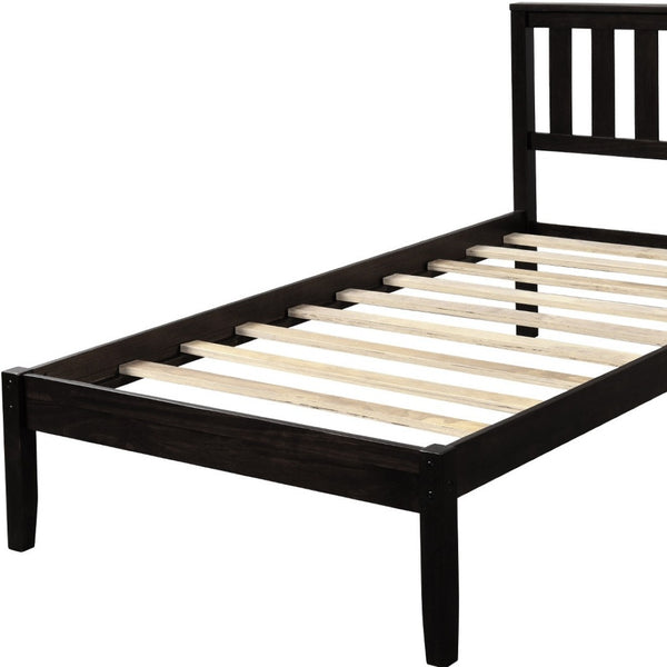 HomeRoots Espresso Wood Twin Bed Frame - Modern Platform Design with 15 Slats for Ultimate Support & Style 606807