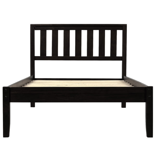 HomeRoots Espresso Wood Twin Bed Frame - Modern Platform Design with 15 Slats for Ultimate Support & Style 606807