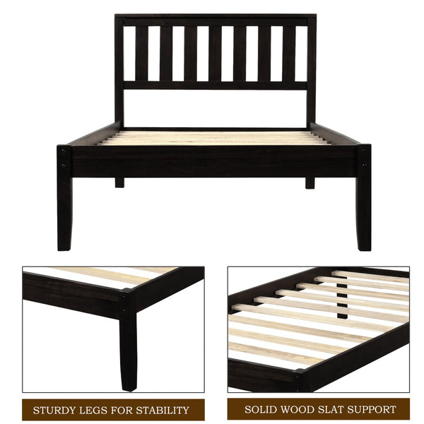HomeRoots Espresso Wood Twin Bed Frame - Modern Platform Design with 15 Slats for Ultimate Support & Style 606807
