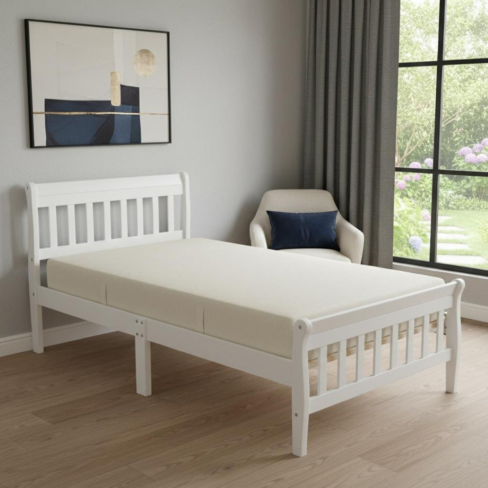 HomeRoots White Wood Twin Bed Frame – Classic Design with Sturdy Support, Easy Assembly & Timeless Elegance 606808