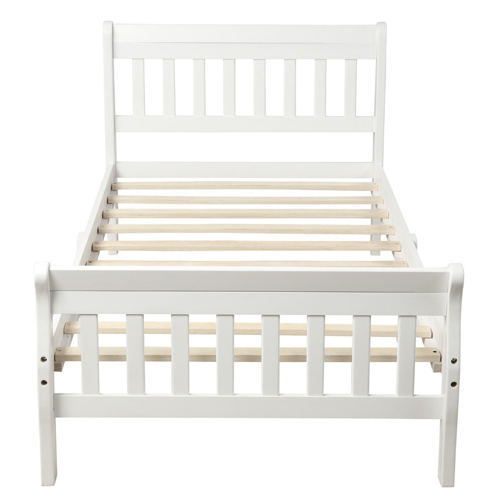 HomeRoots White Wood Twin Bed Frame – Classic Design with Sturdy Support, Easy Assembly & Timeless Elegance 606808