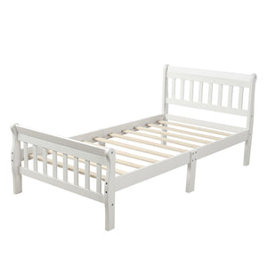HomeRoots White Wood Twin Bed Frame – Classic Design with Sturdy Support, Easy Assembly & Timeless Elegance 606808