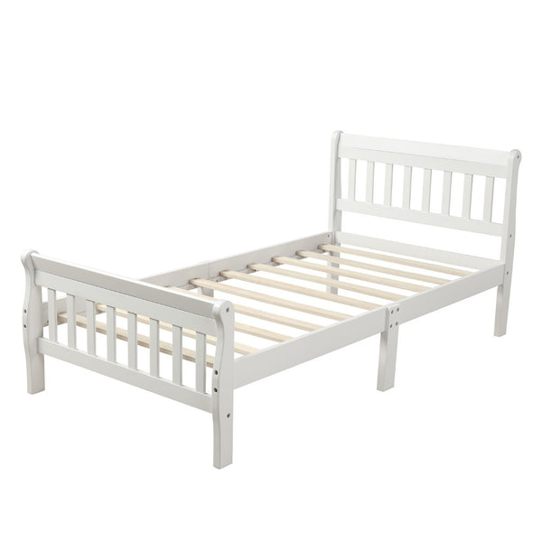 HomeRoots White Wood Twin Bed Frame – Classic Design with Sturdy Support, Easy Assembly & Timeless Elegance 606808