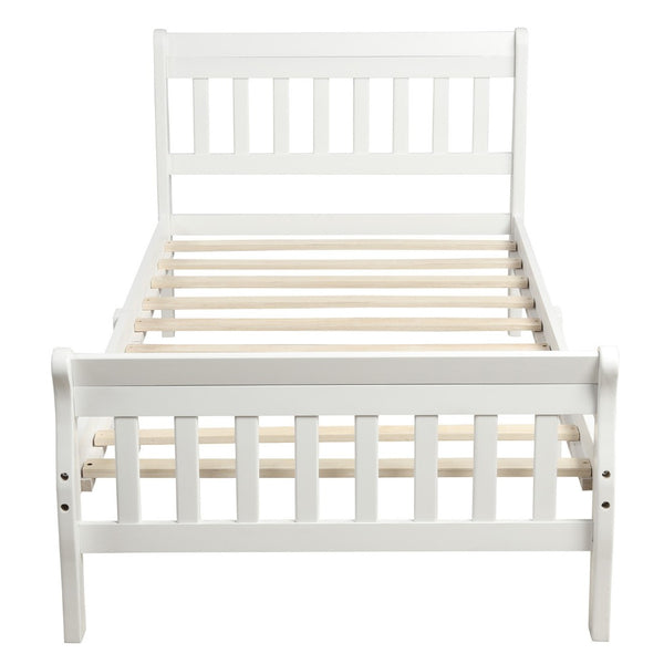 HomeRoots White Wood Twin Bed Frame – Classic Design with Sturdy Support, Easy Assembly & Timeless Elegance 606808
