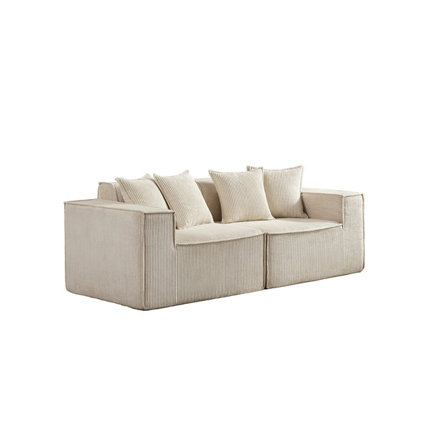 English Elm 78.74" Modular Sectional Sofa with Corduroy Upholstery, High-Density Foam Comfort, Modern Compact Couch W1036S00061