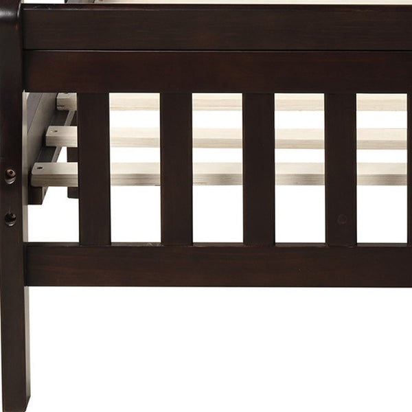 HomeRoots Espresso Wood Twin Bed Frame - Stylish Platform Design with Built-In Headboard for Lasting Comfort 606810