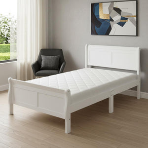 HomeRoots White Wood Twin Bed Frame - Elegant Low-Profile Design with Headboard, Sturdy Slats & Easy Assembly 606811