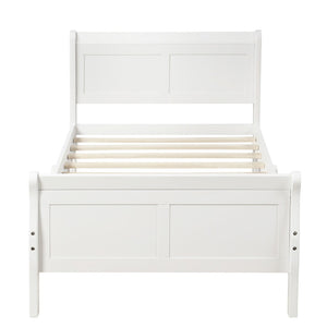 HomeRoots White Wood Twin Bed Frame - Elegant Low-Profile Design with Headboard, Sturdy Slats & Easy Assembly 606811