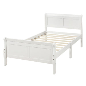 HomeRoots White Wood Twin Bed Frame - Elegant Low-Profile Design with Headboard, Sturdy Slats & Easy Assembly 606811