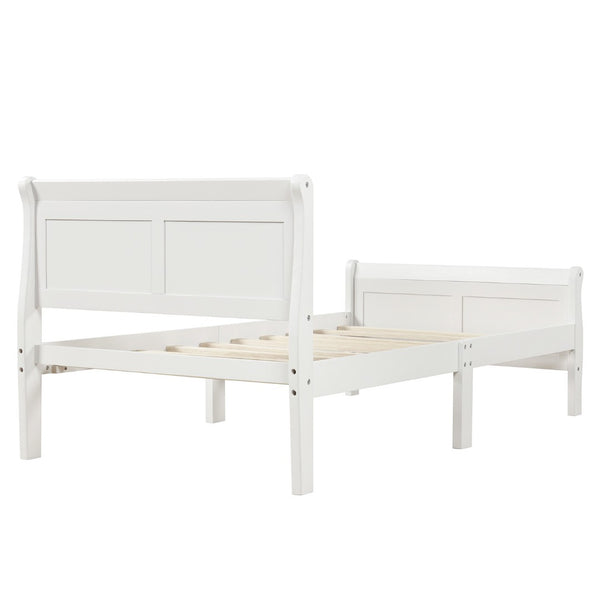 HomeRoots White Wood Twin Bed Frame - Elegant Low-Profile Design with Headboard, Sturdy Slats & Easy Assembly 606811