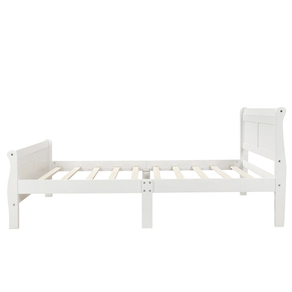 HomeRoots White Wood Twin Bed Frame - Elegant Low-Profile Design with Headboard, Sturdy Slats & Easy Assembly 606811