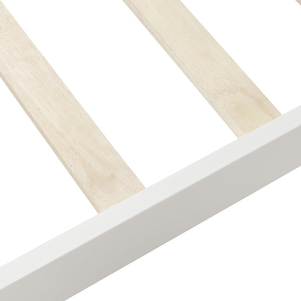 HomeRoots White Wood Twin Bed Frame - Elegant Low-Profile Design with Headboard, Sturdy Slats & Easy Assembly 606811