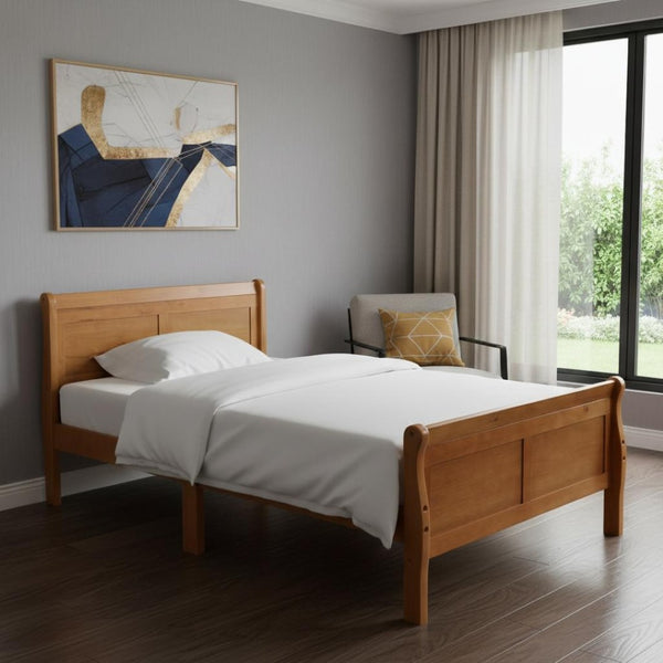 HomeRoots Oak Wood Twin Bed Frame - Timeless Design, Durable Construction, No Box Spring Needed, Easy Assembly 606812