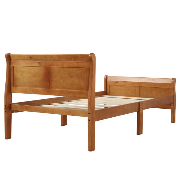 HomeRoots Oak Wood Twin Bed Frame - Timeless Design, Durable Construction, No Box Spring Needed, Easy Assembly 606812