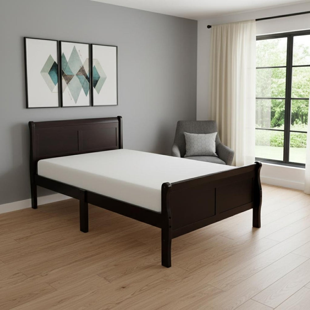 HomeRoots Espresso Wood Twin Bed Frame - Modern Platform Design, Durable Support & Elegant Finish for Sleep Bliss 606813