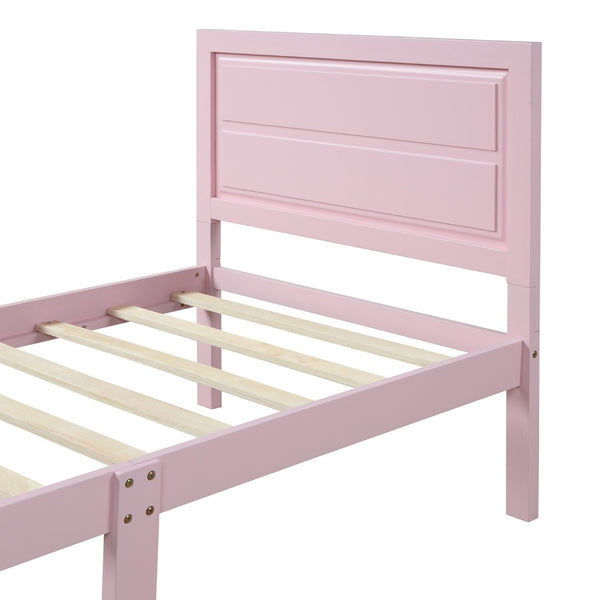 HomeRoots Pink Wood Twin Bed Frame - Stylish, Durable Platform Design for Modern Bedrooms, Easy Assembly & Support 606814