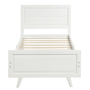 HomeRoots White Wood Twin Bed Frame - Elegant Modern Design, Durable Platform Support, Perfect for Any Room 606815