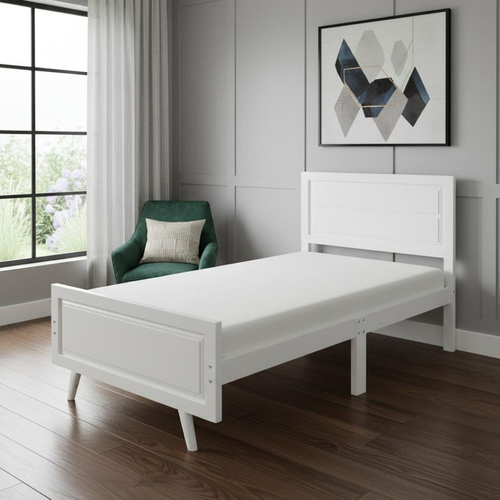HomeRoots White Wood Twin Bed Frame - Elegant Modern Design, Durable Platform Support, Perfect for Any Room 606815