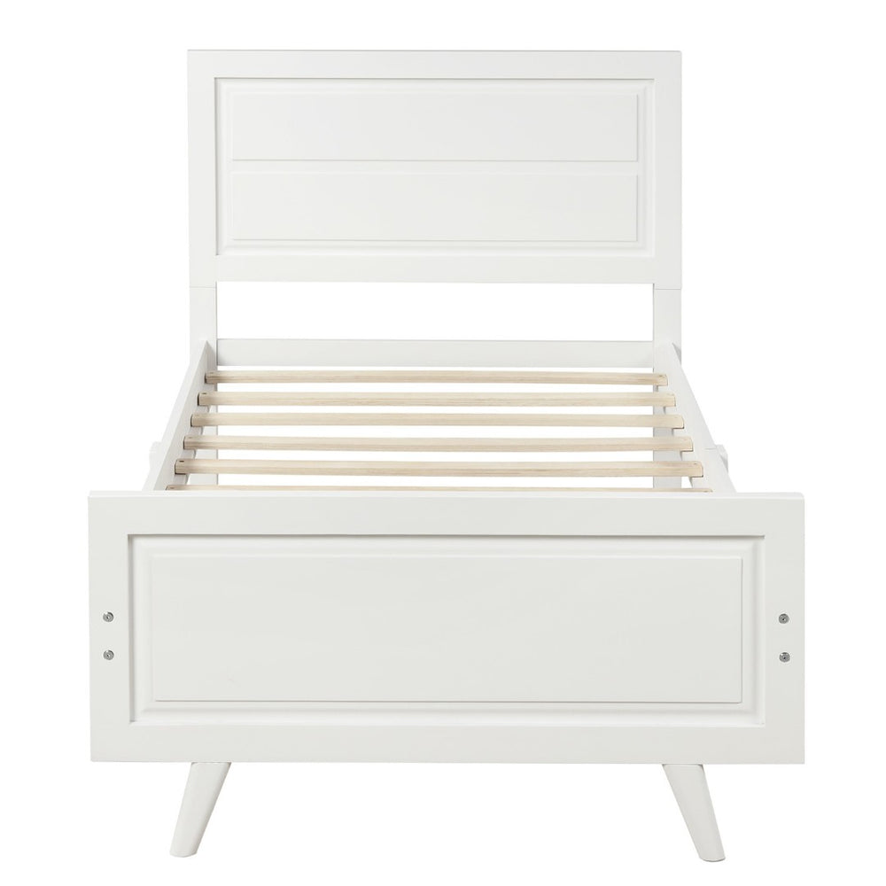 HomeRoots White Wood Twin Bed Frame - Elegant Modern Design, Durable Platform Support, Perfect for Any Room 606815