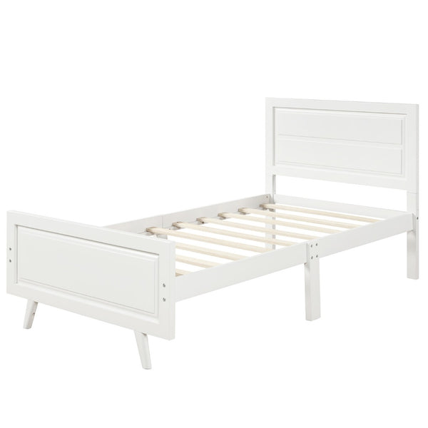 HomeRoots White Wood Twin Bed Frame - Elegant Modern Design, Durable Platform Support, Perfect for Any Room 606815