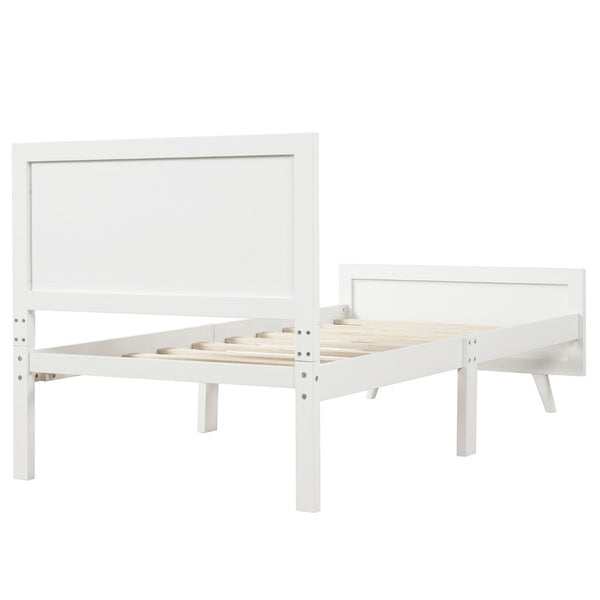 HomeRoots White Wood Twin Bed Frame - Elegant Modern Design, Durable Platform Support, Perfect for Any Room 606815