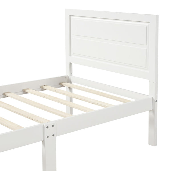 HomeRoots White Wood Twin Bed Frame - Elegant Modern Design, Durable Platform Support, Perfect for Any Room 606815