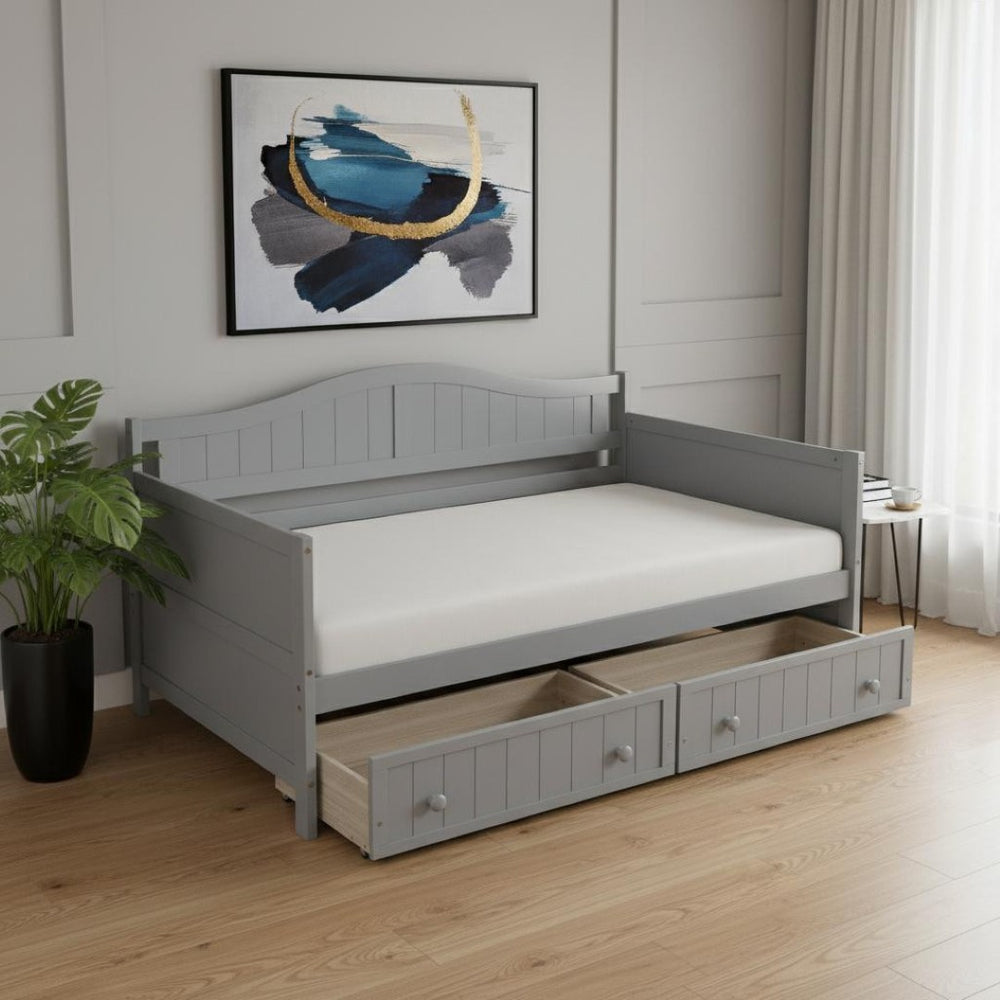 HomeRoots Gray Wood Twin Daybed Frame with Storage Drawers - Modern Design for Versatile Sleeping and Seating 606816