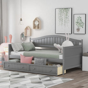 HomeRoots Gray Wood Twin Daybed Frame with Storage Drawers - Modern Design for Versatile Sleeping and Seating 606816