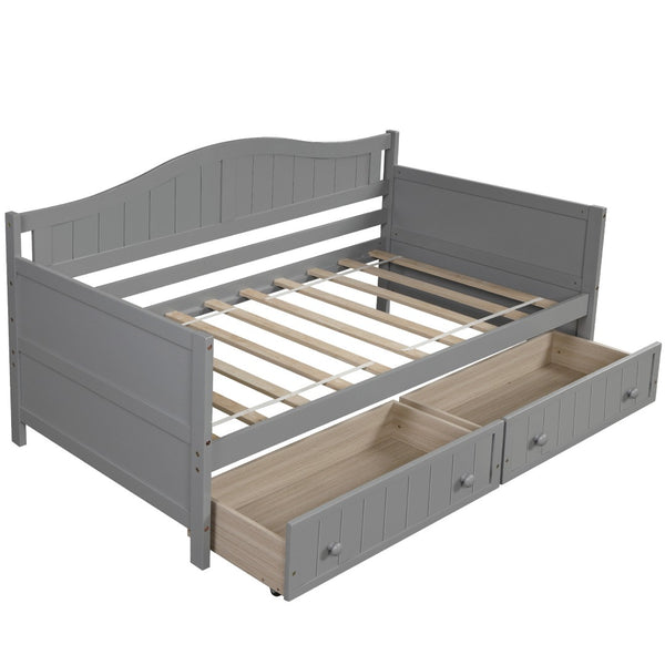 HomeRoots Gray Wood Twin Daybed Frame with Storage Drawers - Modern Design for Versatile Sleeping and Seating 606816