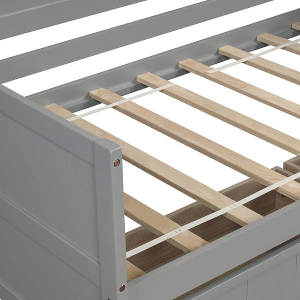 HomeRoots Gray Wood Twin Daybed Frame with Storage Drawers - Modern Design for Versatile Sleeping and Seating 606816