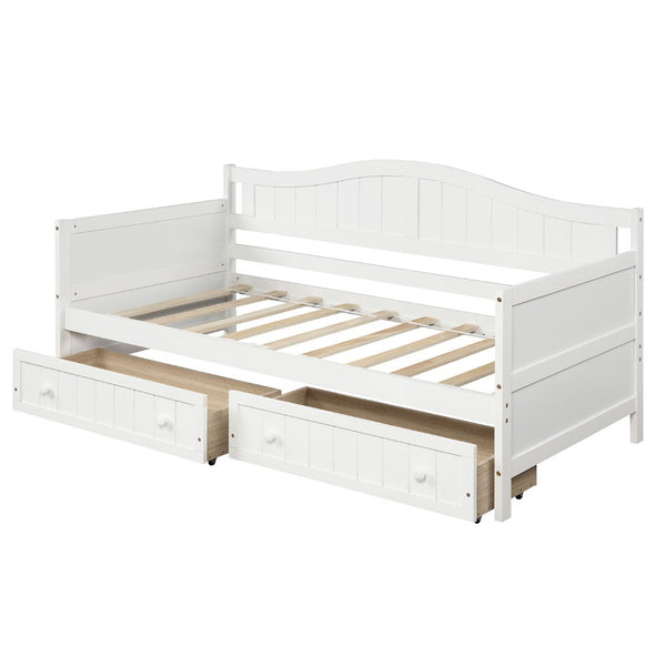 HomeRoots White Wood Twin Daybed Frame with Storage Drawers – Chic, Versatile Design for Sleep & Seating Needs 606817