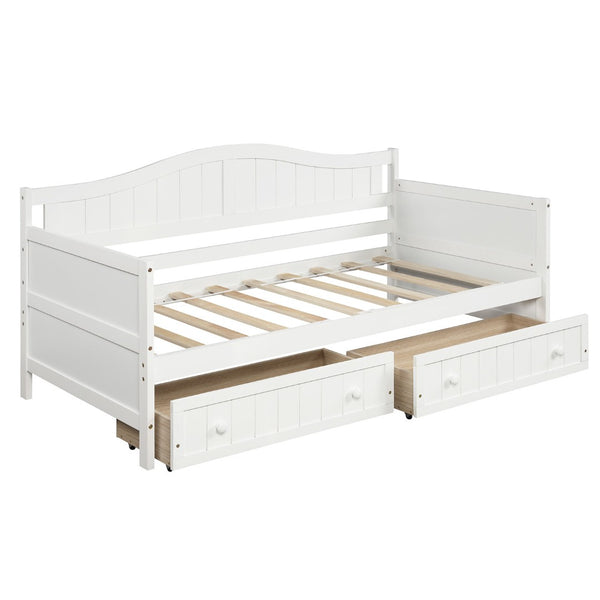 HomeRoots White Wood Twin Daybed Frame with Storage Drawers – Chic, Versatile Design for Sleep & Seating Needs 606817