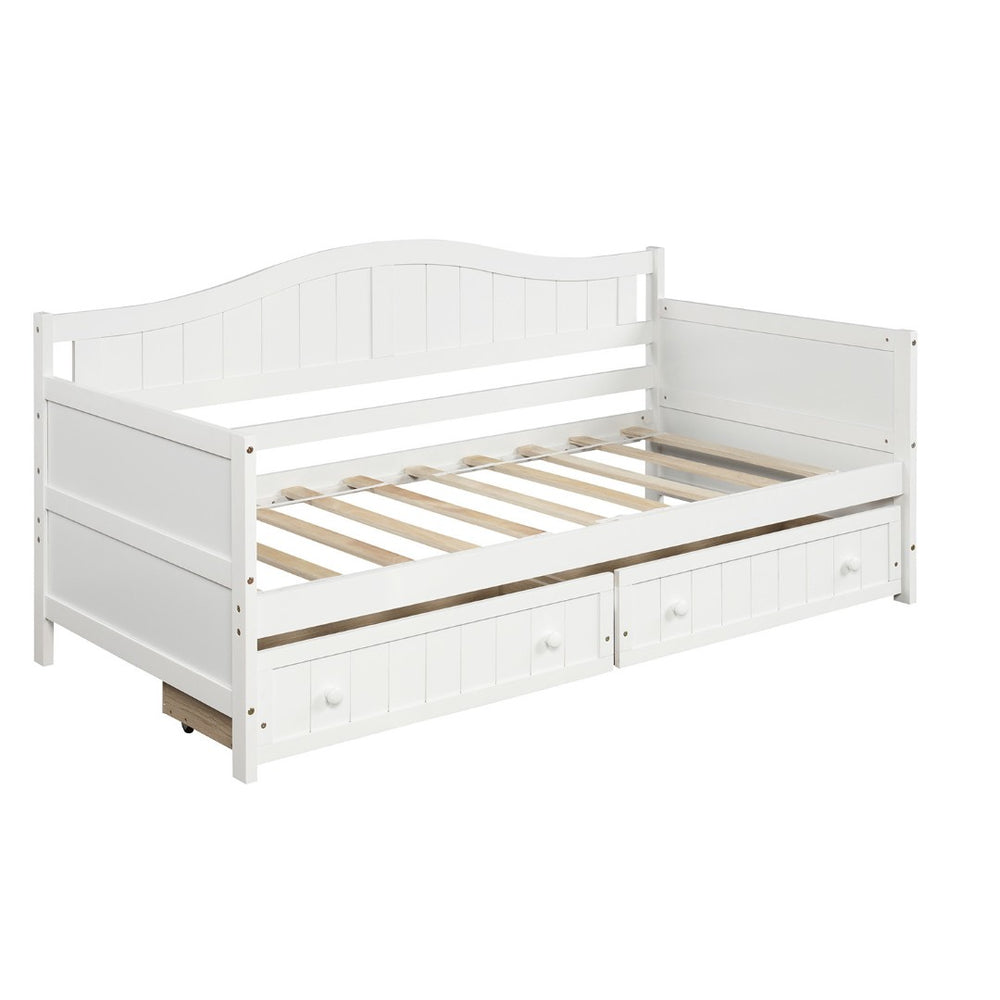 HomeRoots White Wood Twin Daybed Frame with Storage Drawers – Chic, Versatile Design for Sleep & Seating Needs 606817
