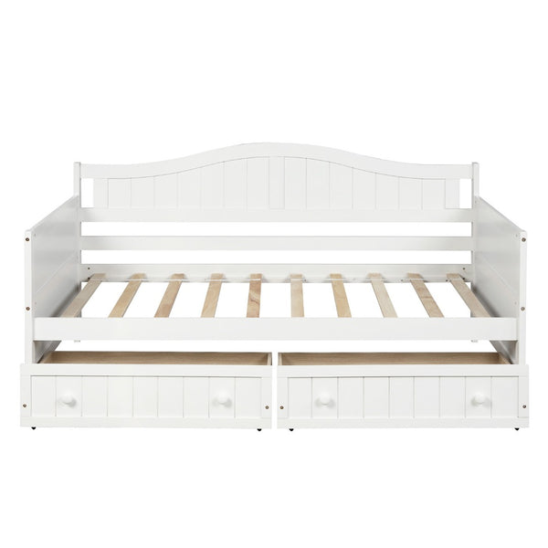 HomeRoots White Wood Twin Daybed Frame with Storage Drawers – Chic, Versatile Design for Sleep & Seating Needs 606817